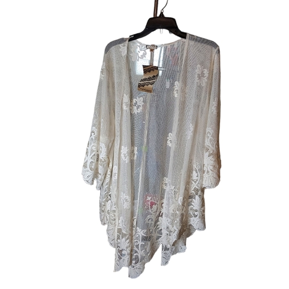 Eyeshadow NWT 2X Ivory Elegant lace Kimono 3/4 sleeve - Picture 3 of 14